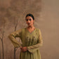 Olive Green Crushed Muslin Kurta with Zardozi and Gota Yoke