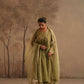 Olive Green Crushed Muslin Kurta with Zardozi and Gota Yoke