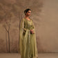 Olive Green Crushed Muslin Kurta with Zardozi and Gota Yoke