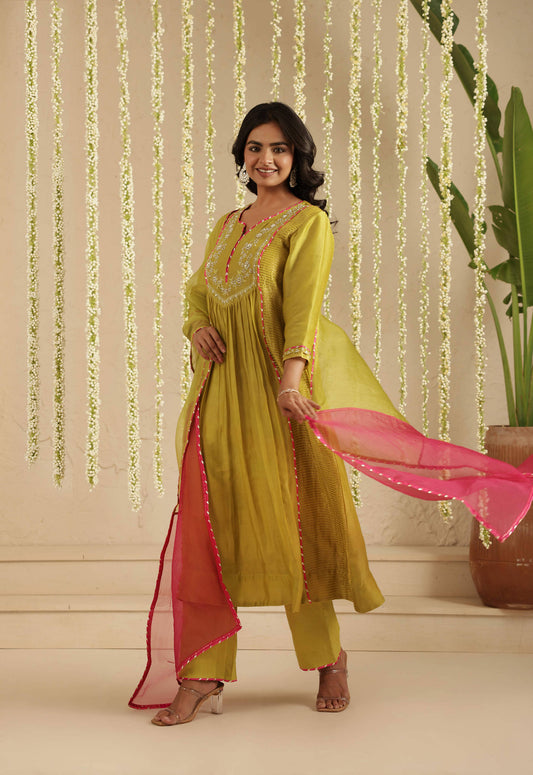 Mehendi Green Suit set with Tissue Kali