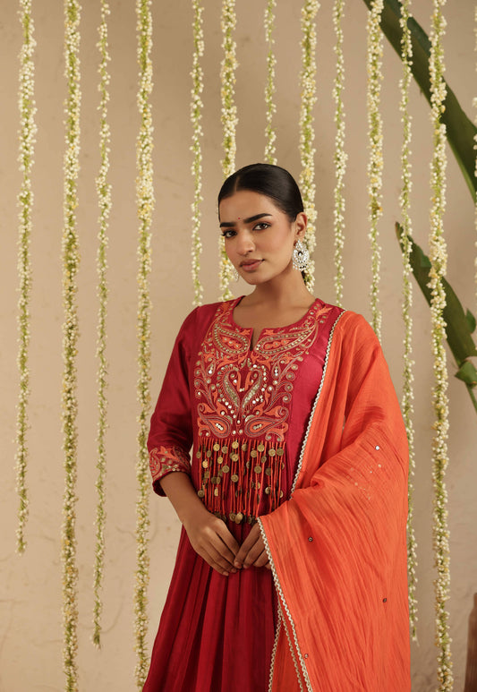 Maroon and Orange Tassle Suit set