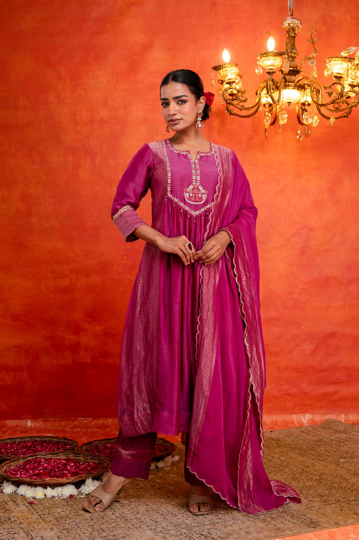 Magenta with side Tissue Stripes