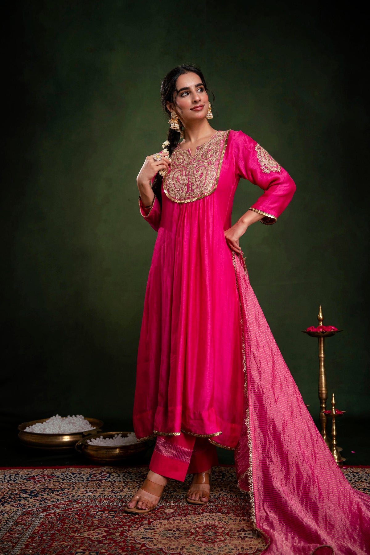 Hot Pink suit with tissue Dupatta