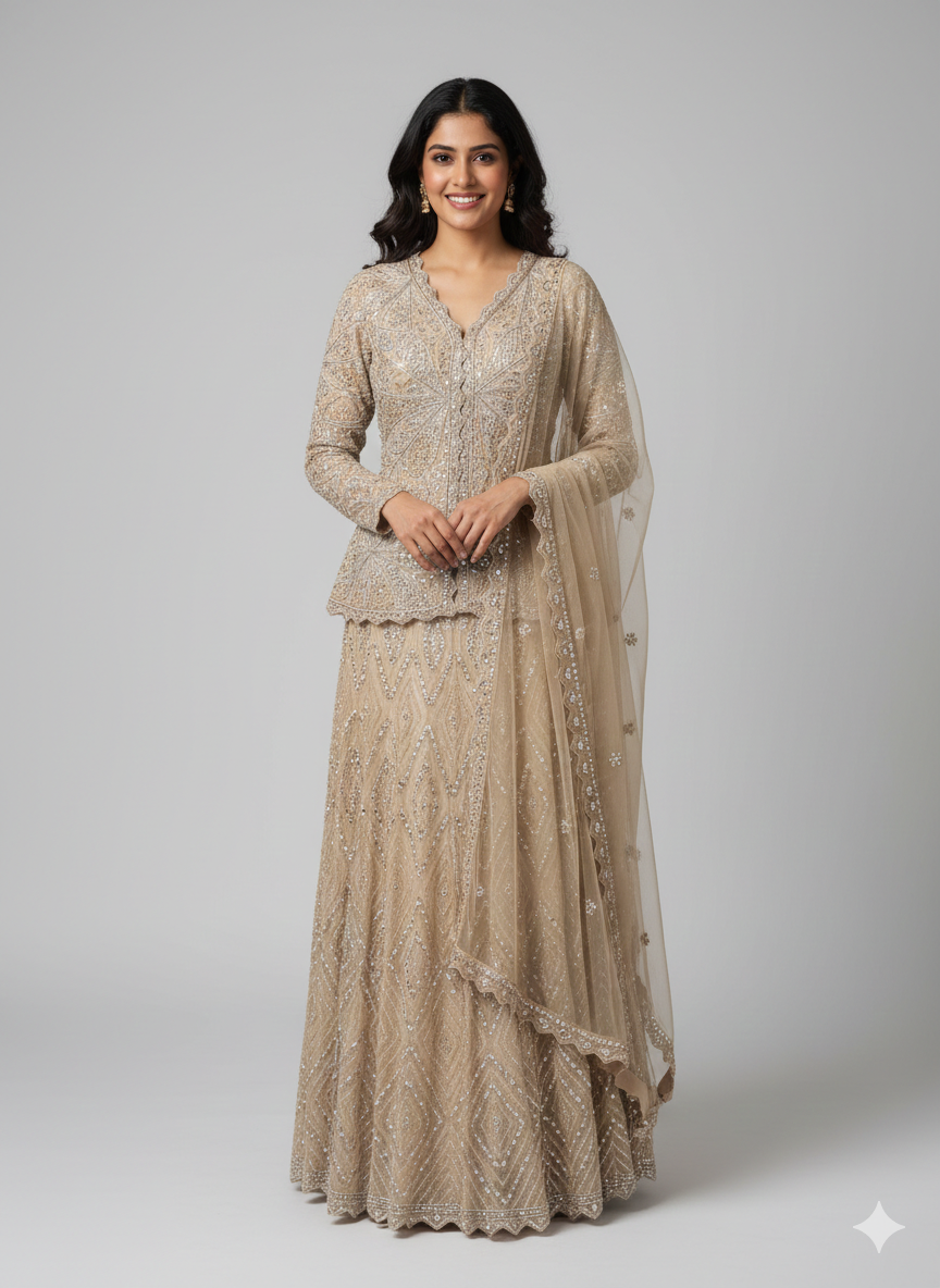 Embellished Peplum Paisley Sharara set