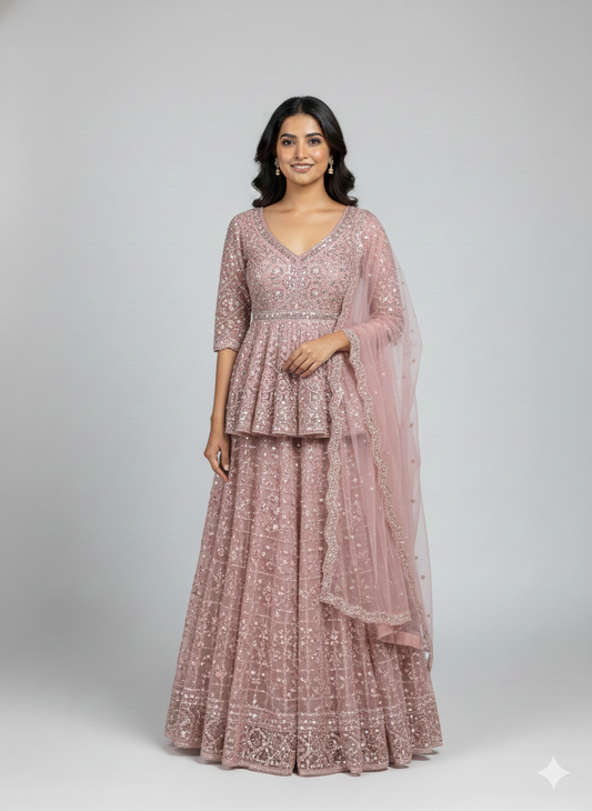Embellished Peplum Pink Sharara set