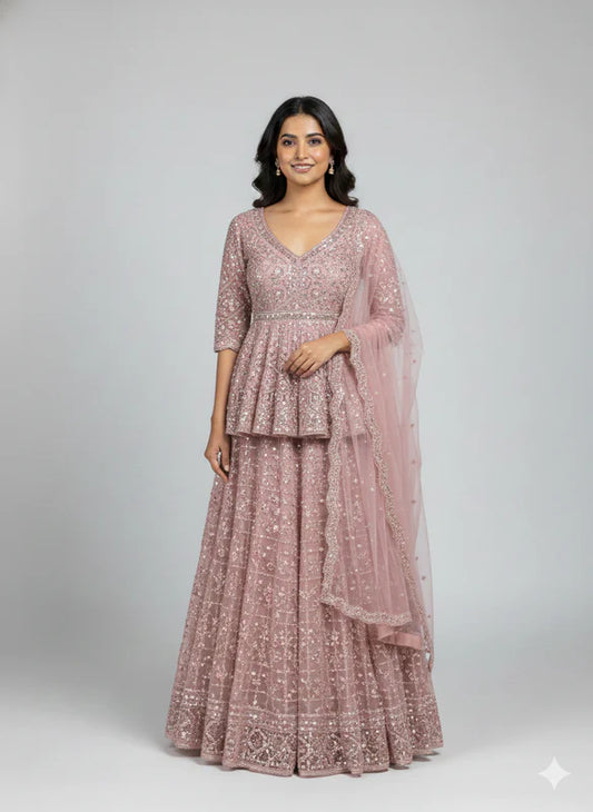 Chiffon Gold Emebllished Peplum Gharara Set