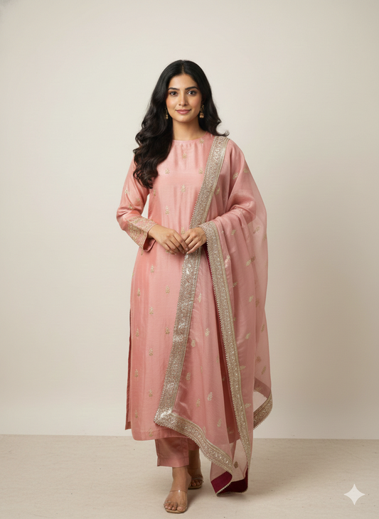 Pink Kanjivaram Silk Kurta Set