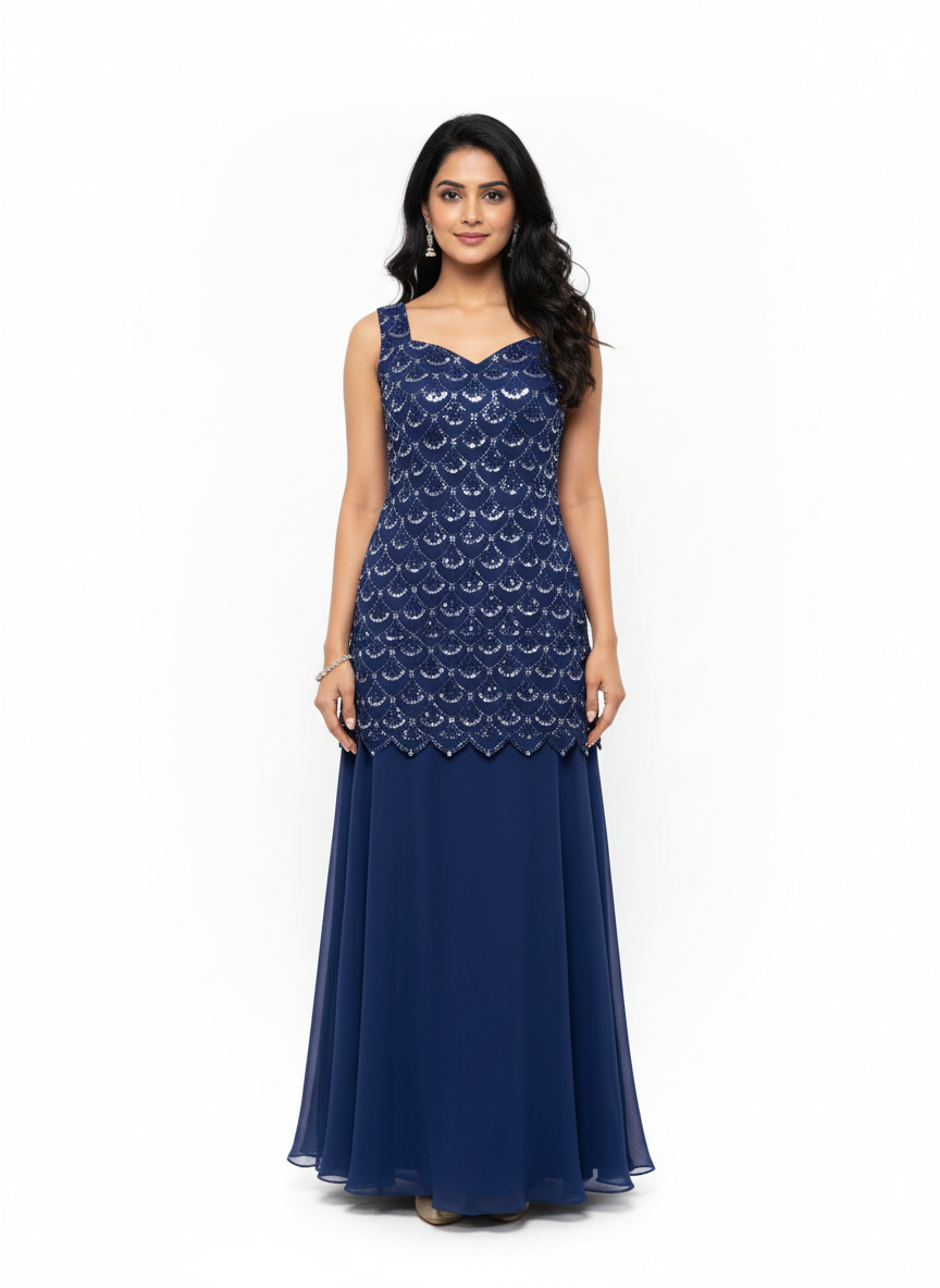Midnight Blue Organza Sharara Set