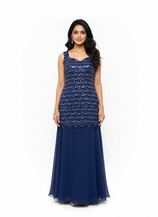 Midnight Blue Organza Sharara Set
