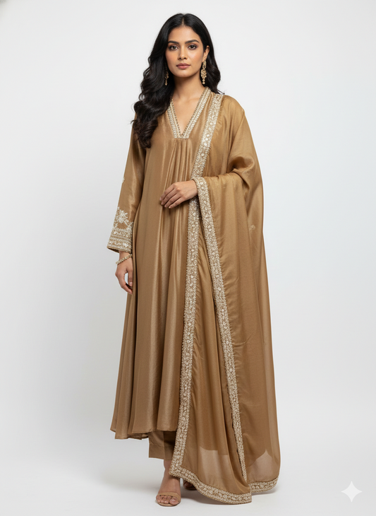 Bronze Silk Tissue Kurta Set