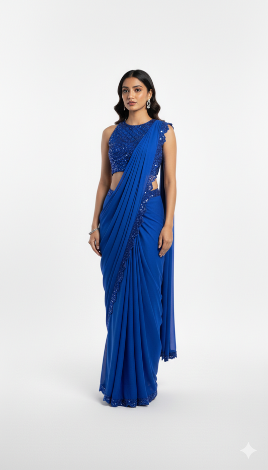 Blue Mirrorwork Draped Saree