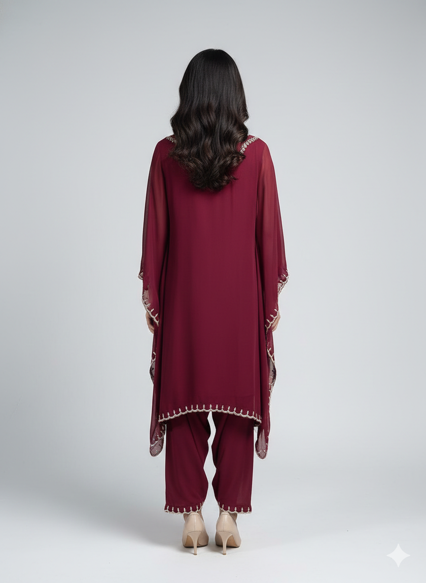 Deep Fuschia Georgette Kaftan Dhoti Set