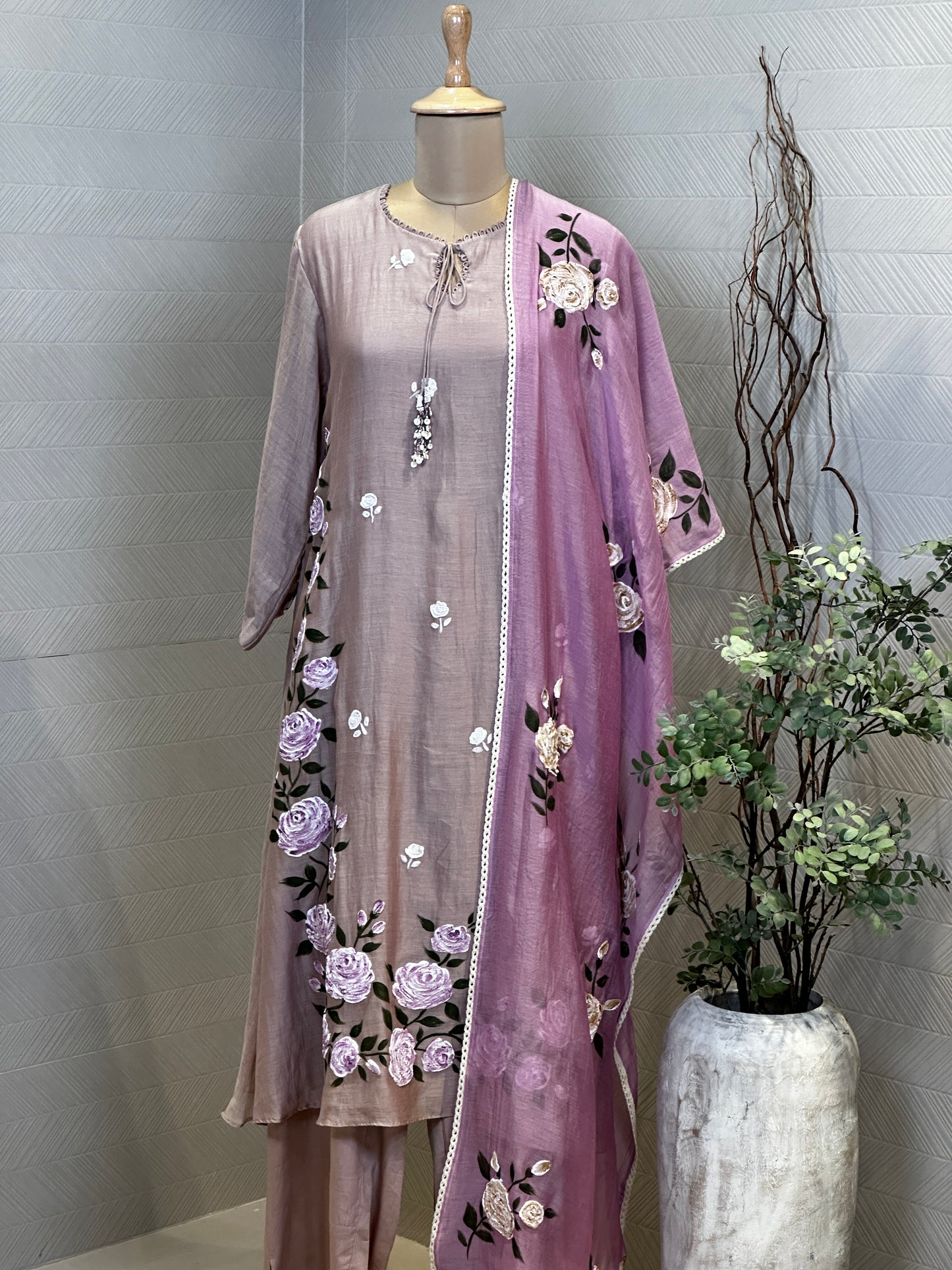 Mauve floral kurta set