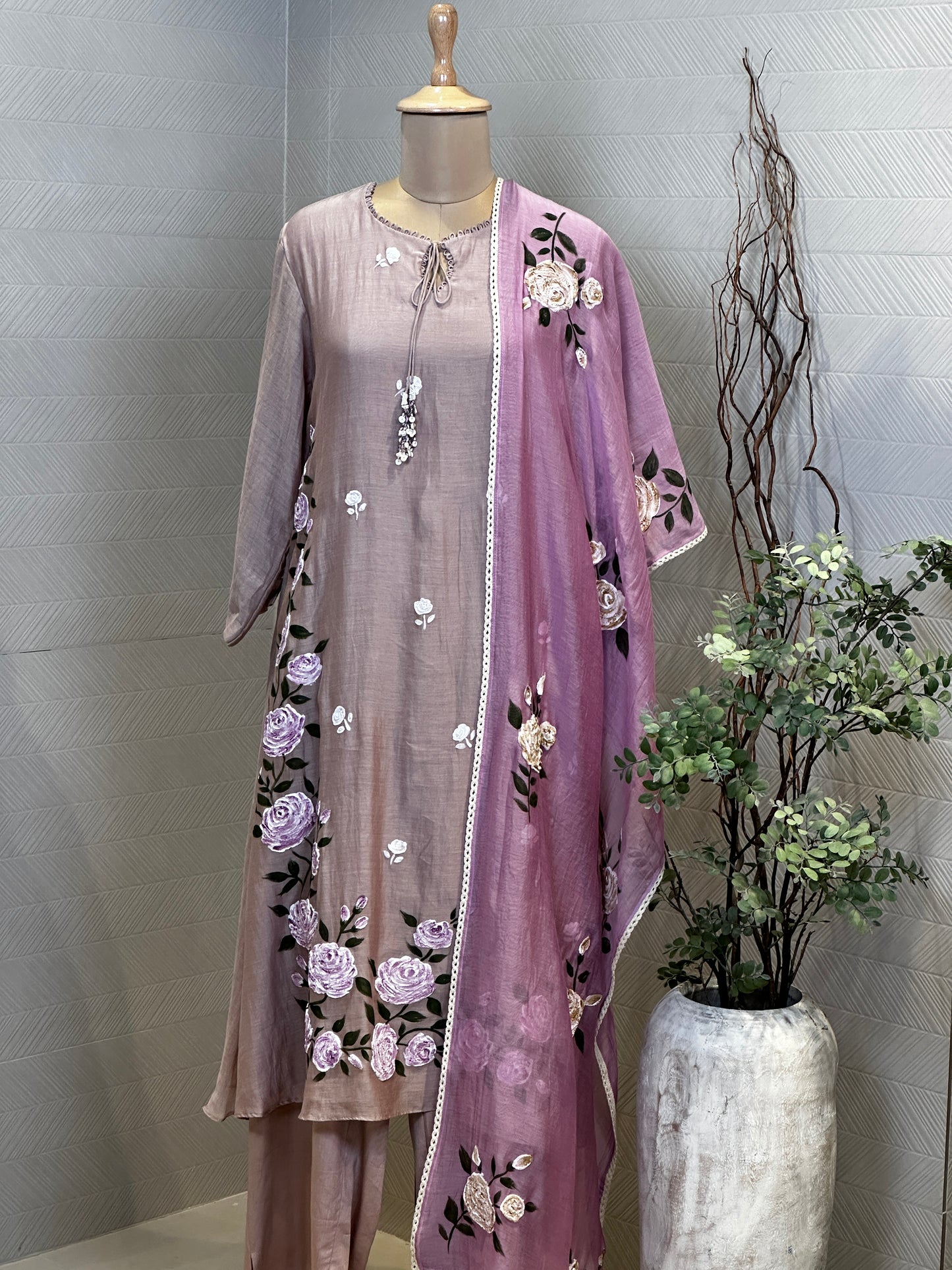 Mauve floral kurta set