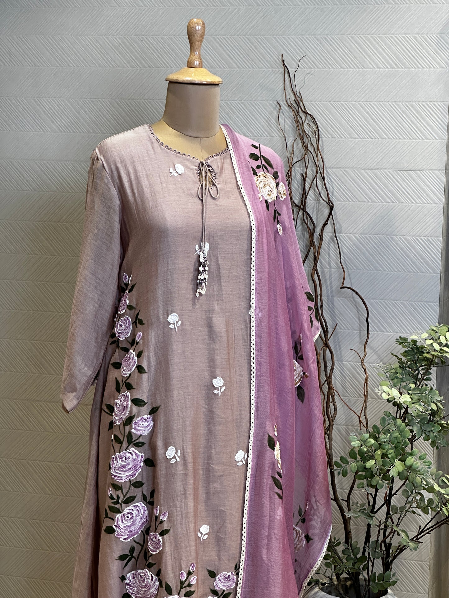 Mauve floral kurta set