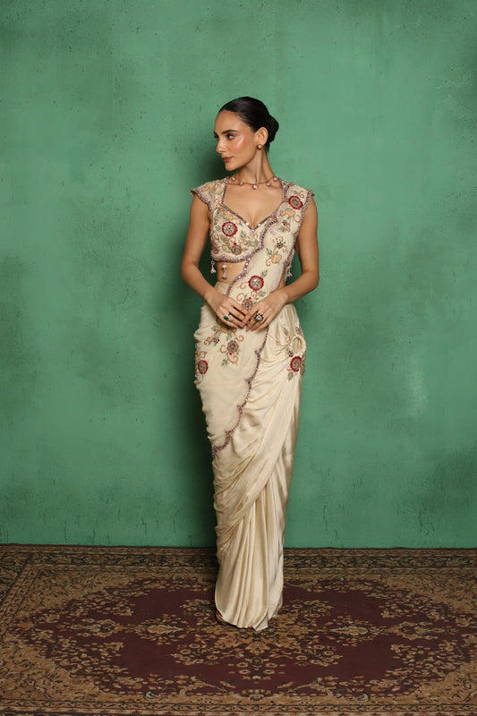 Maryrose Drape Saree(Beige)