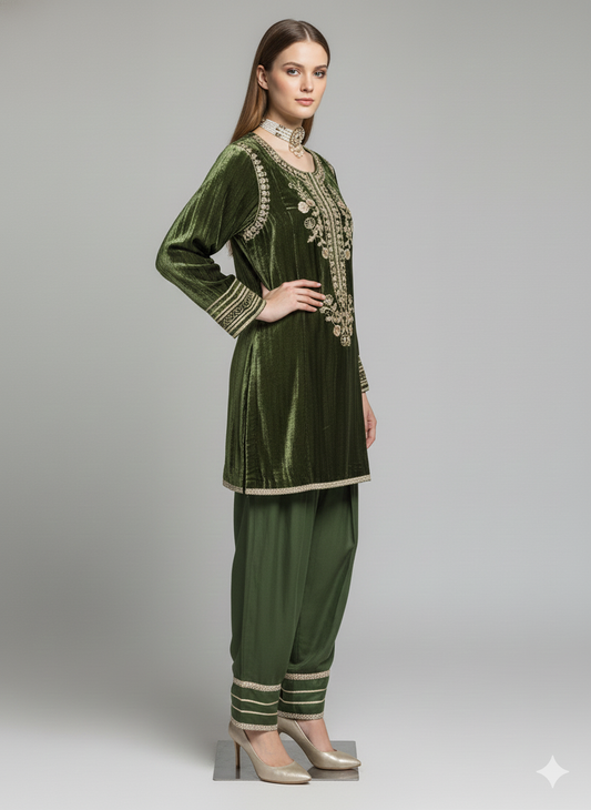Green Velvet Farshi Salwar Set