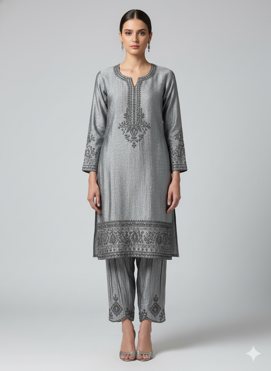 Silver Tissue Antique Zardozi Salwar Set