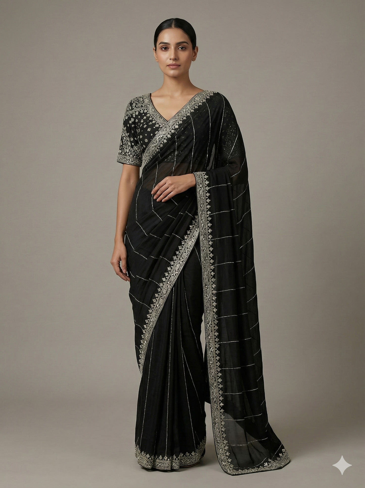 Black Georgette cutdana embellished draped saree