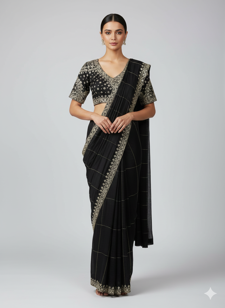 Black Georgette cutdana embellished draped saree