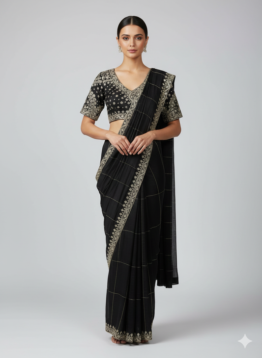 Black Georgette cutdana embellished draped saree