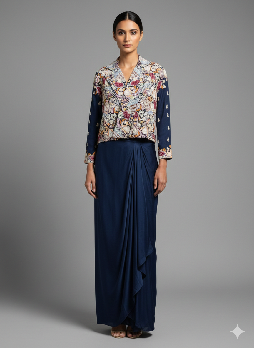 Heavy Blue Jacket Skirt Set