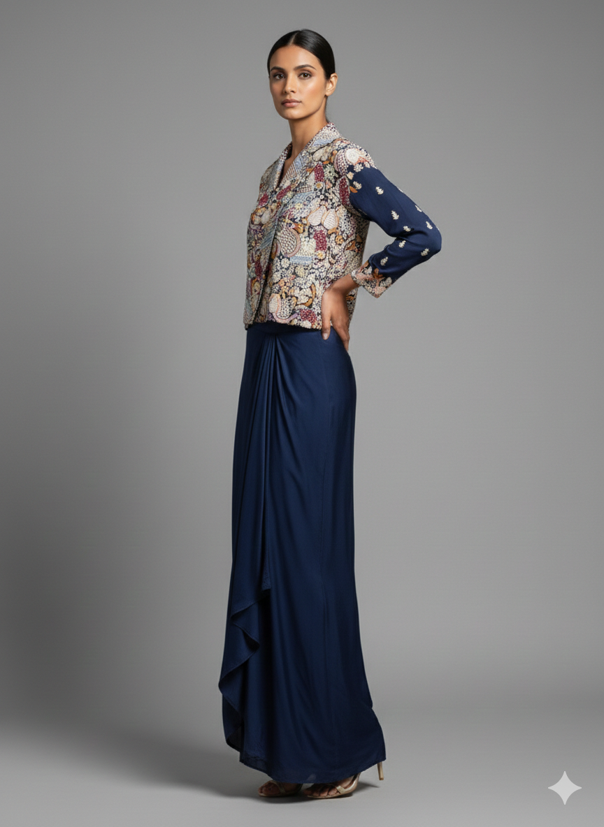 Heavy Blue Jacket Skirt Set