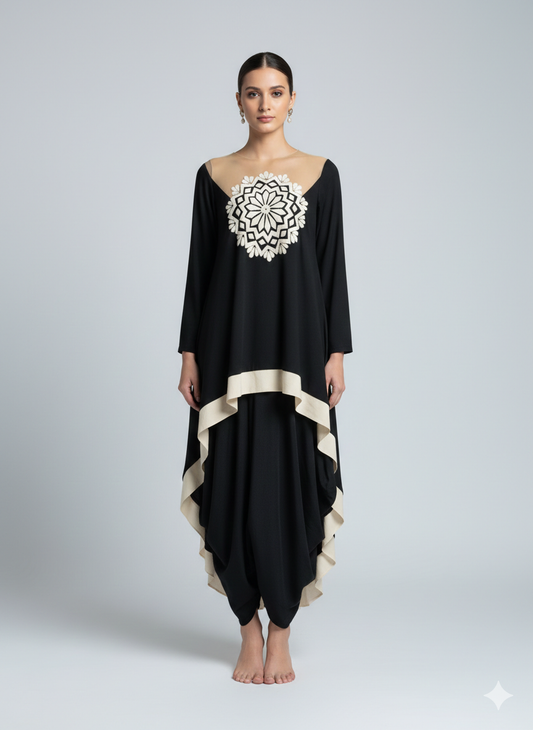 Black Bohemian Hoisery set with modern applique