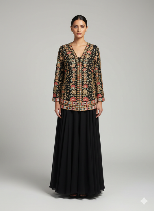 Heavy Black Jacket Sharara Set