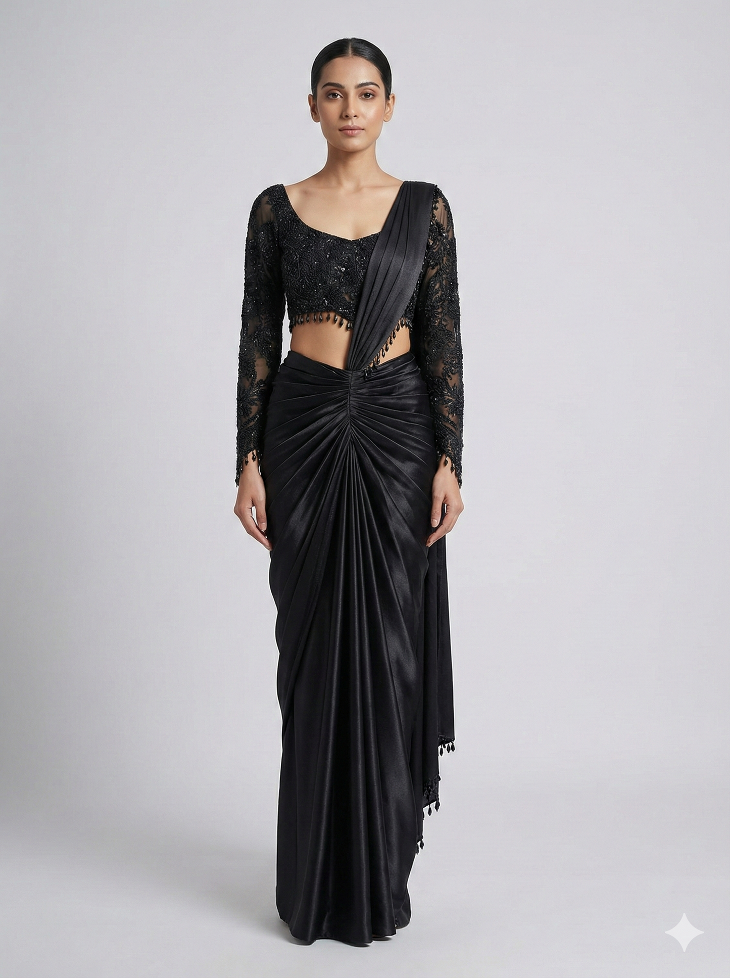 Black on Blacl pearlwork Draped Saree