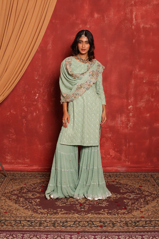 Chikankari Kurta Set (Green)