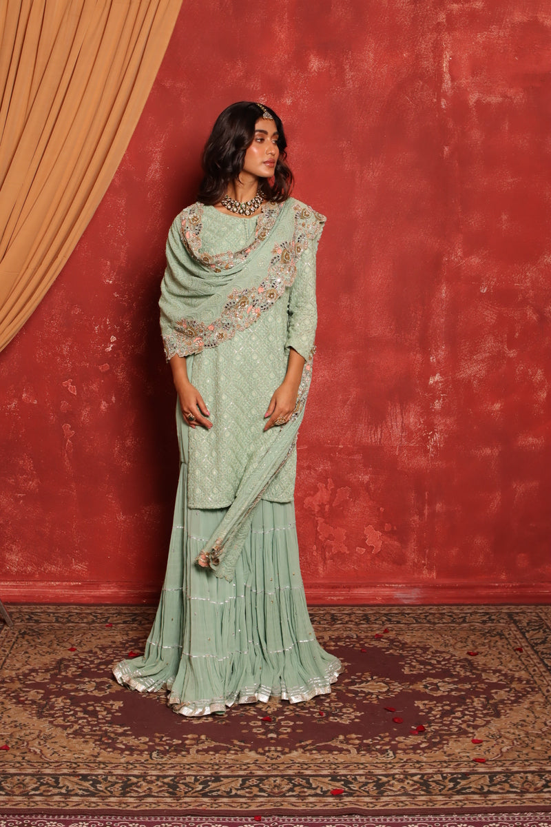 Chikankari Kurta Set (Green)