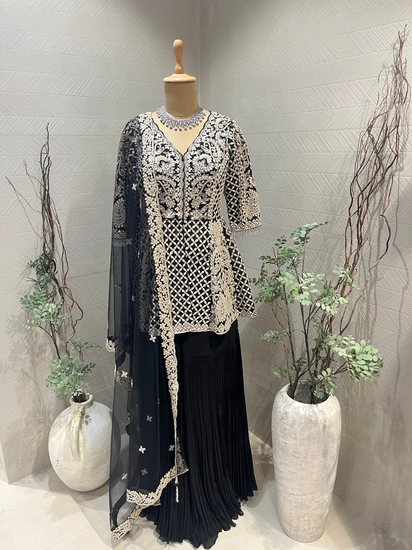 Midnight black Sharara set