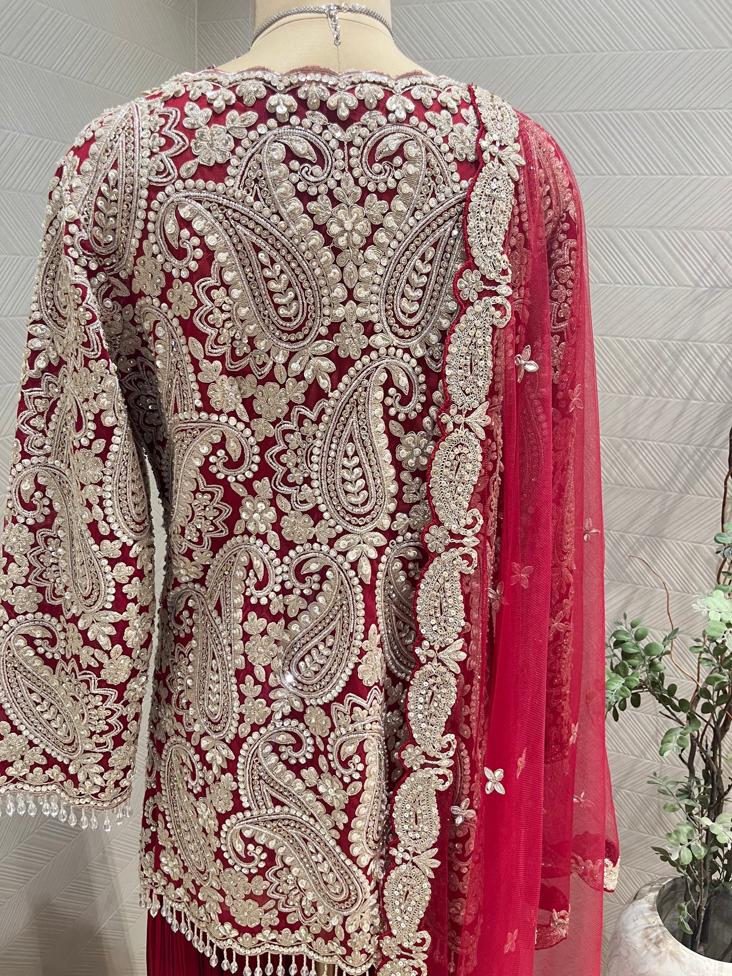 Ruby red pleated Sharara set