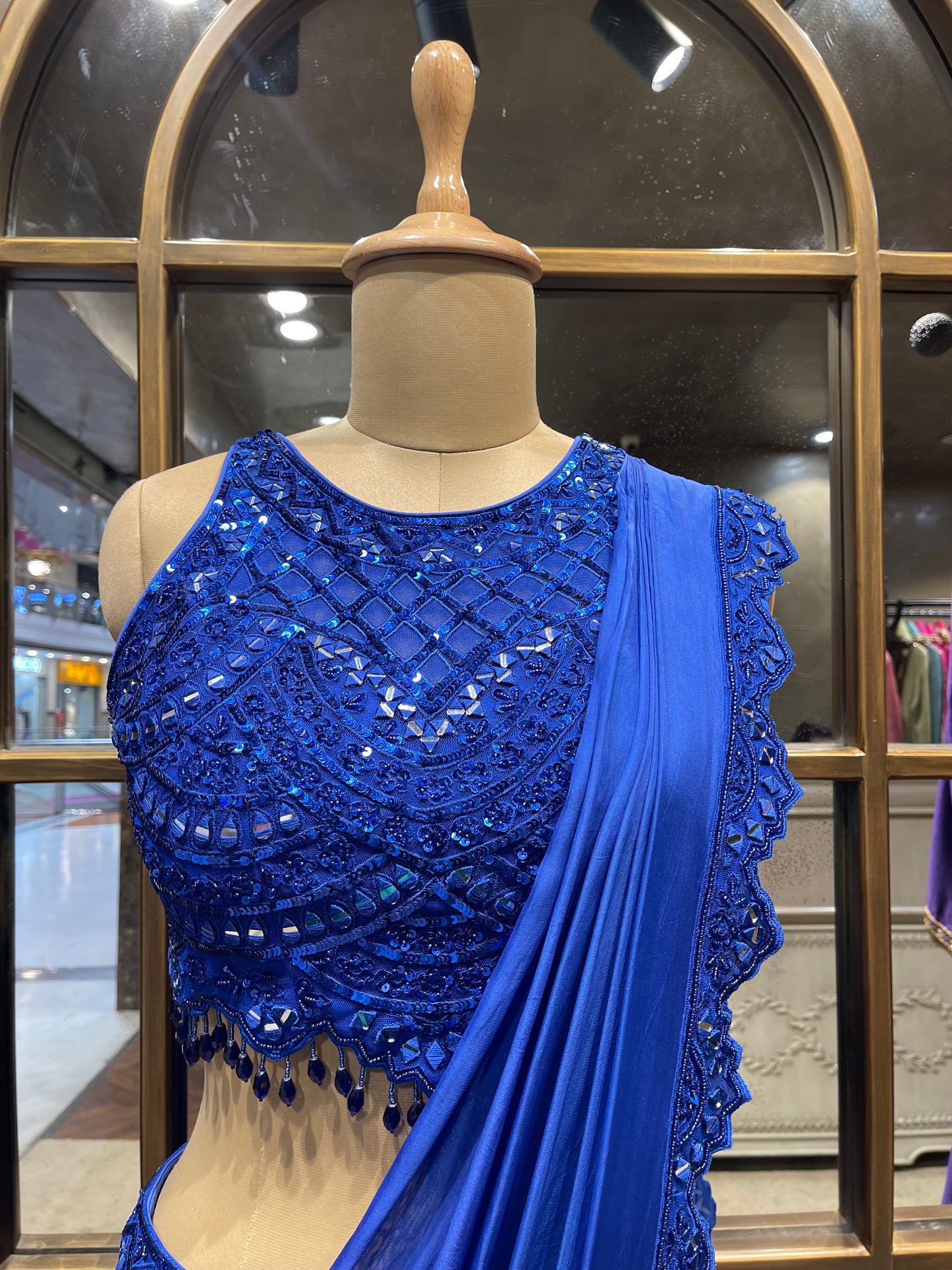 Blue Mirrorwork Draped Saree