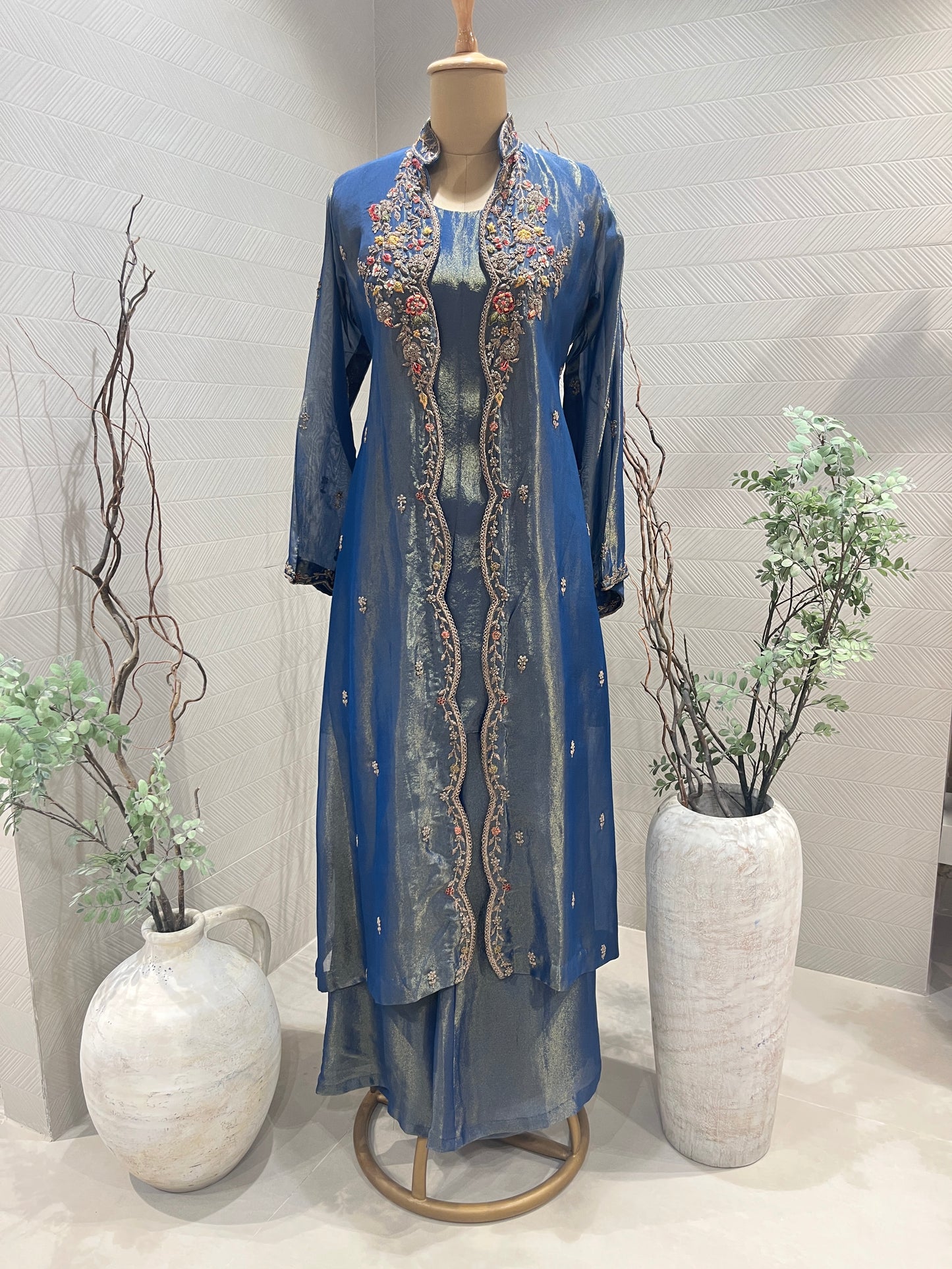 Blue Tissue Jacket Set