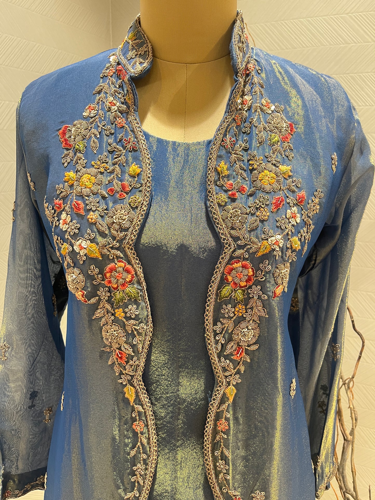 Blue Tissue Jacket Set