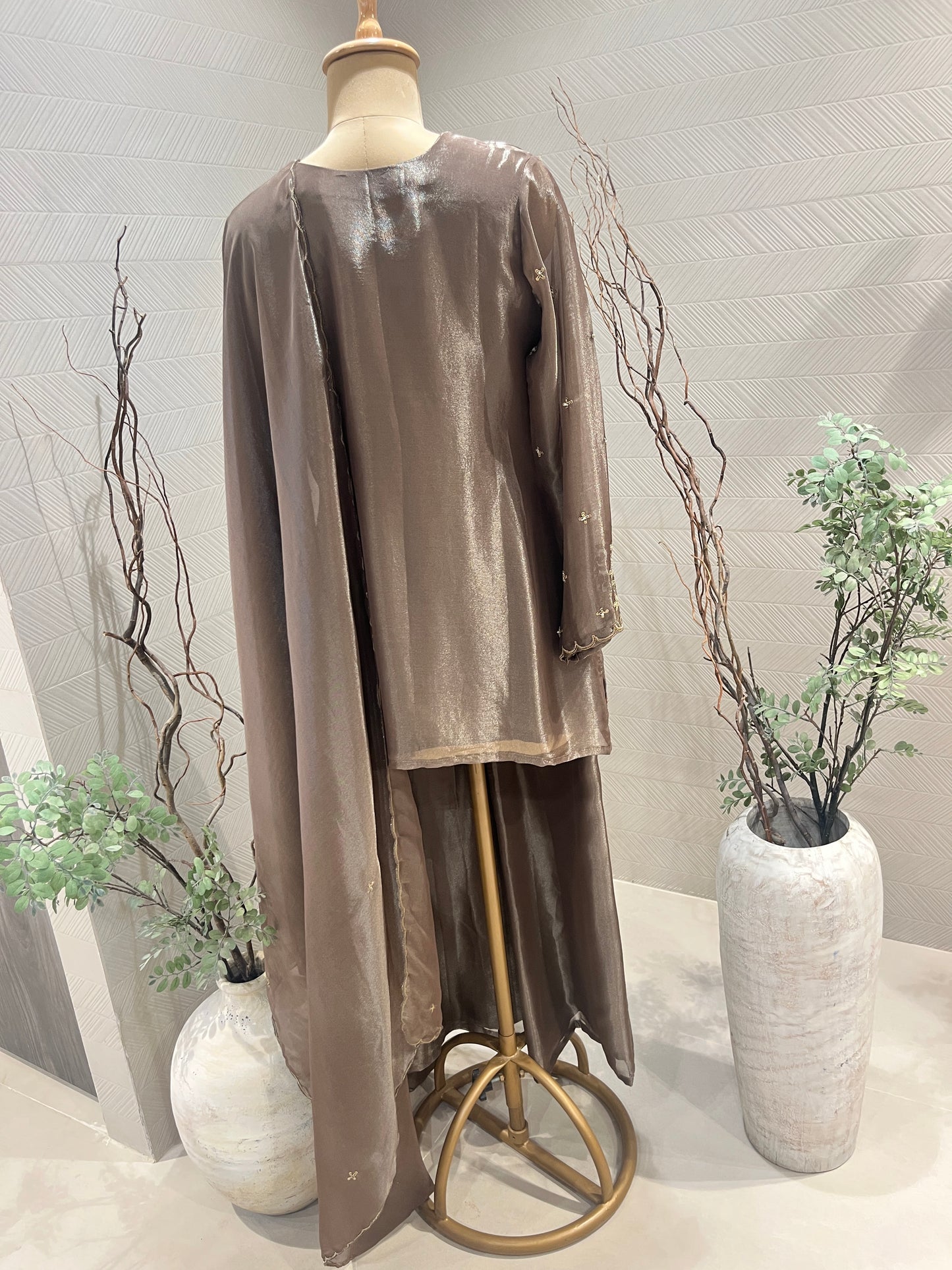 Dark Rose Gold Tissue Sharara Set