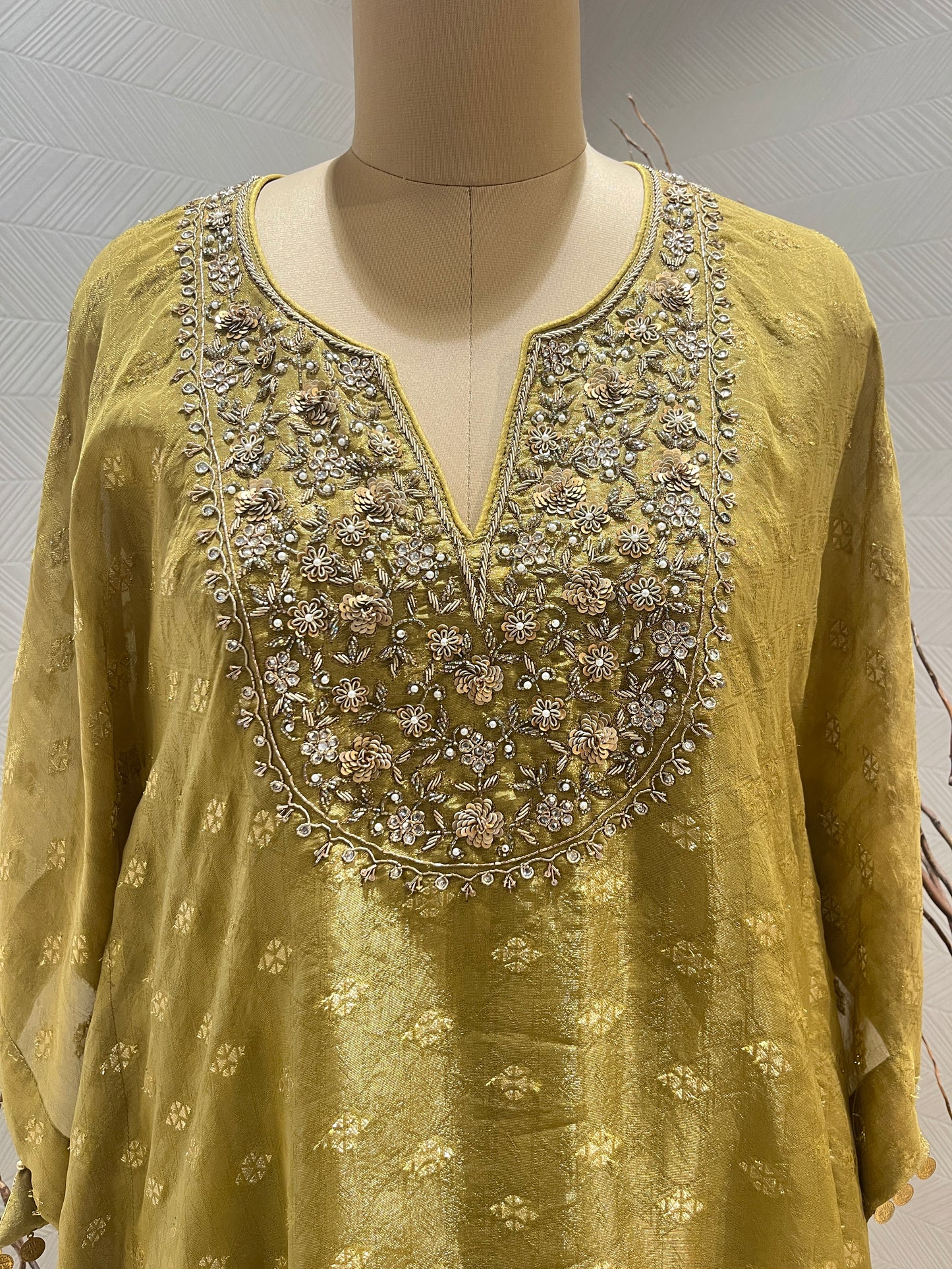 Gold Banarsi Kaftan Set