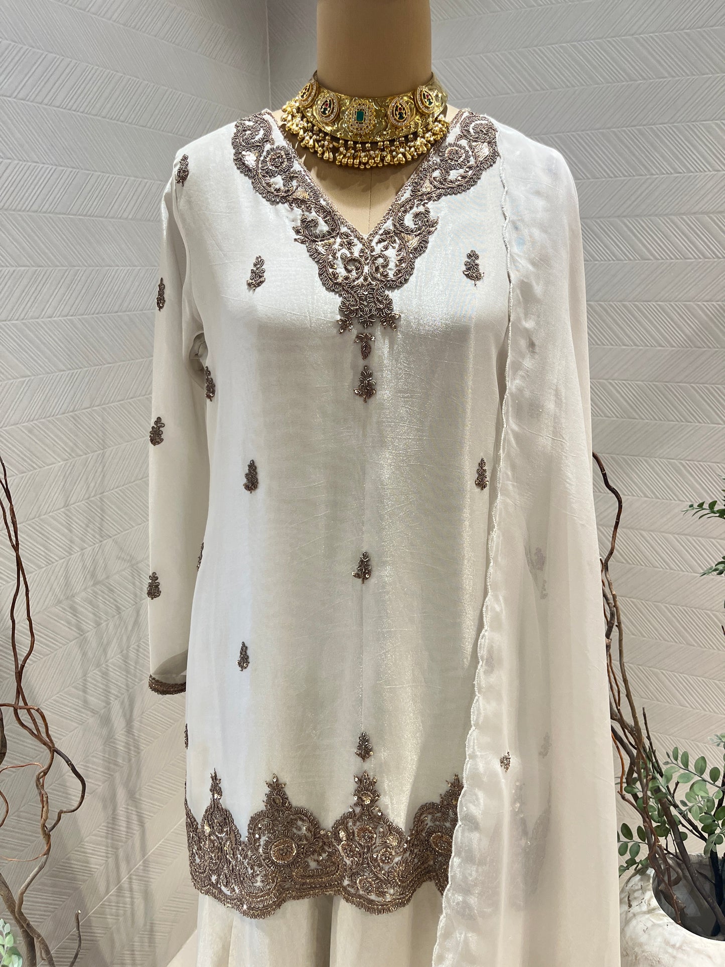Ivory Tissue Dabka Sharara Set