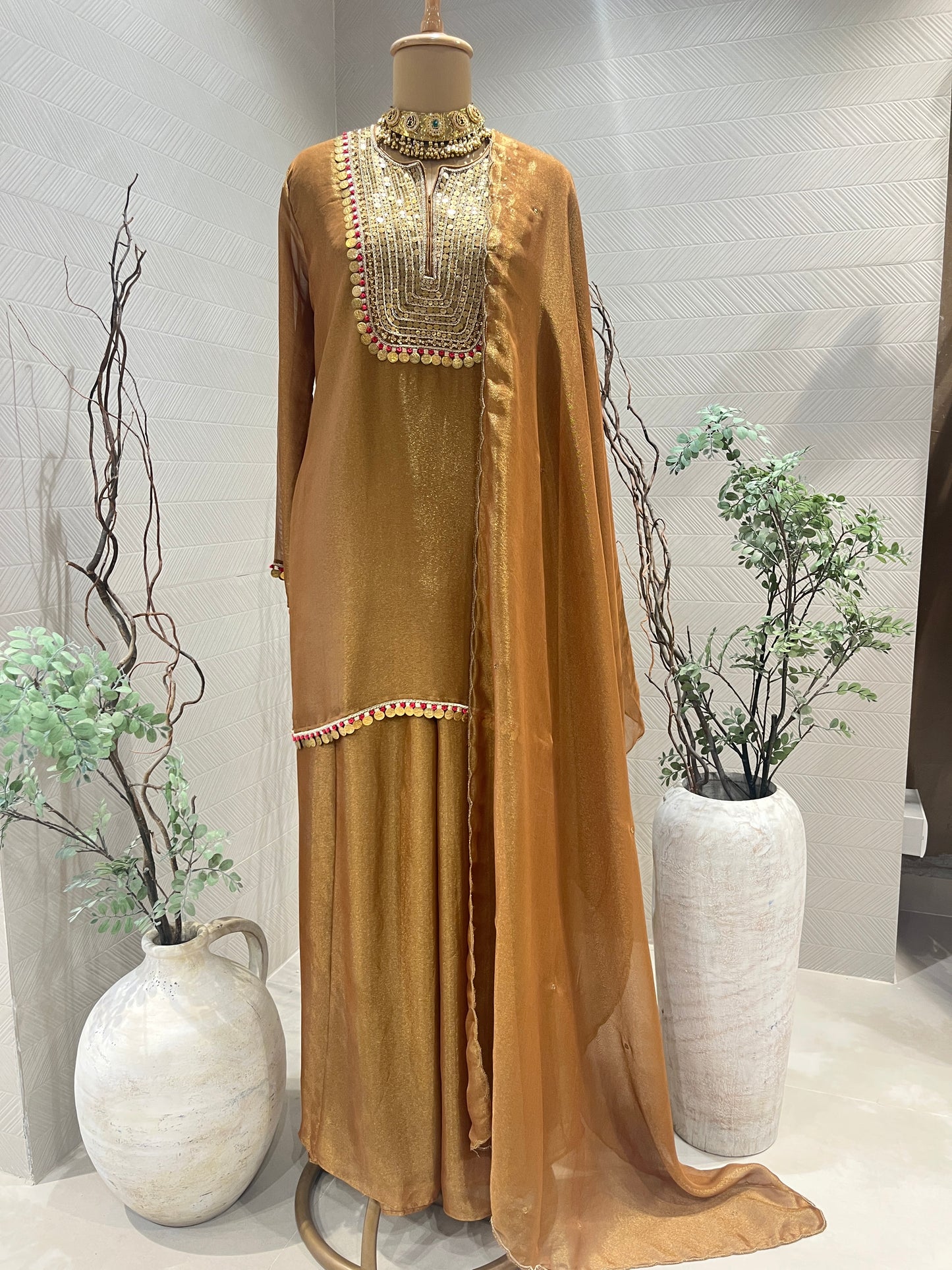 Antique Gold Tissue Coin Sharara Set