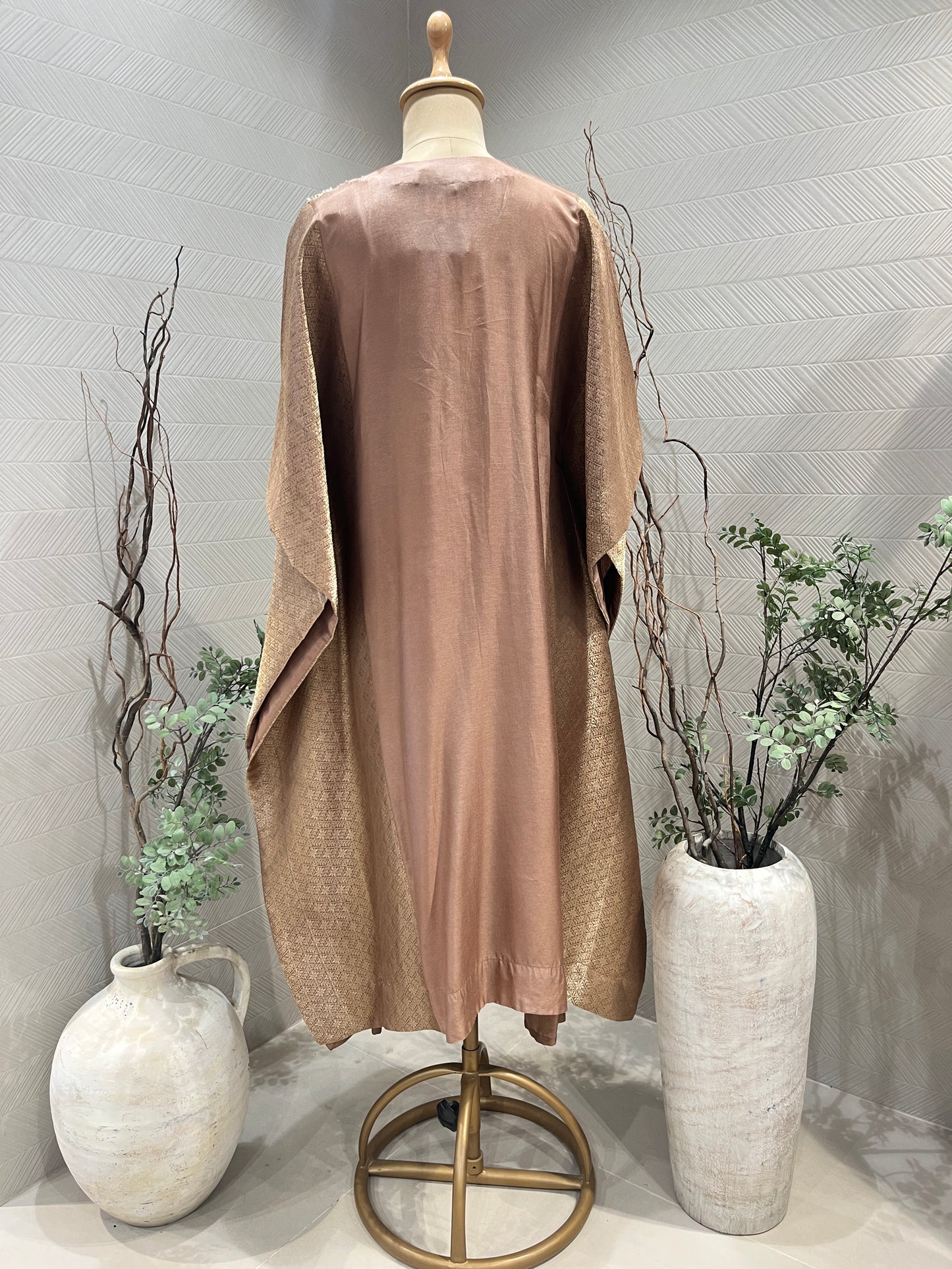 Taupe Banarsi Silk Kaftan Set