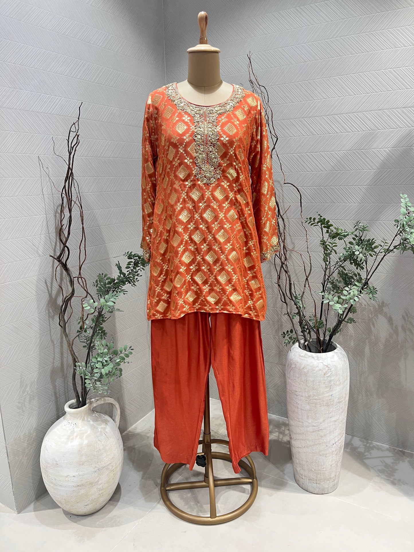 Orange Banrasi Co - ord Set