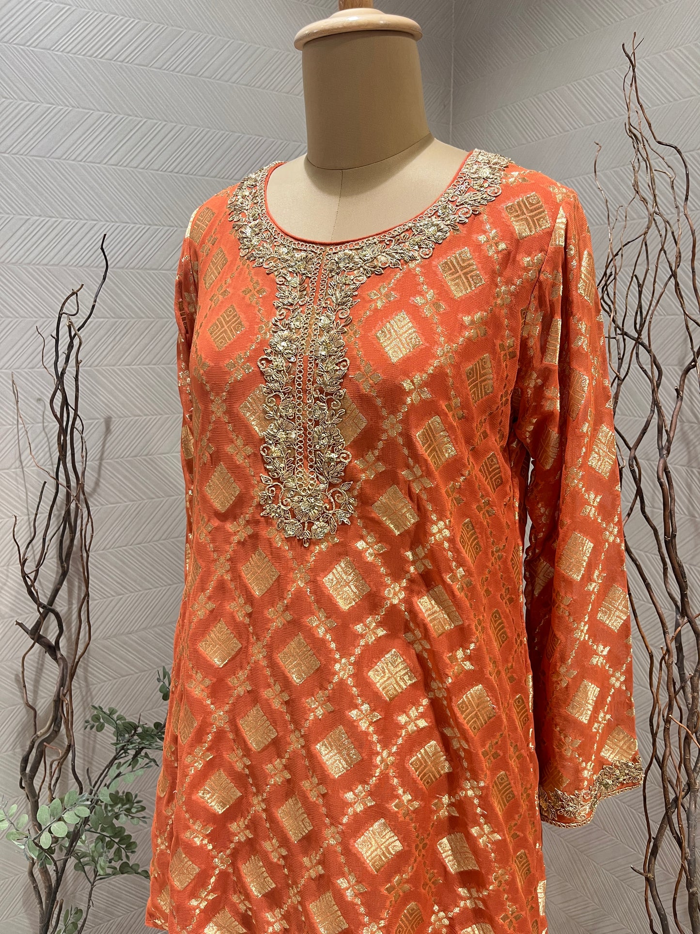 Orange Banrasi Co - ord Set