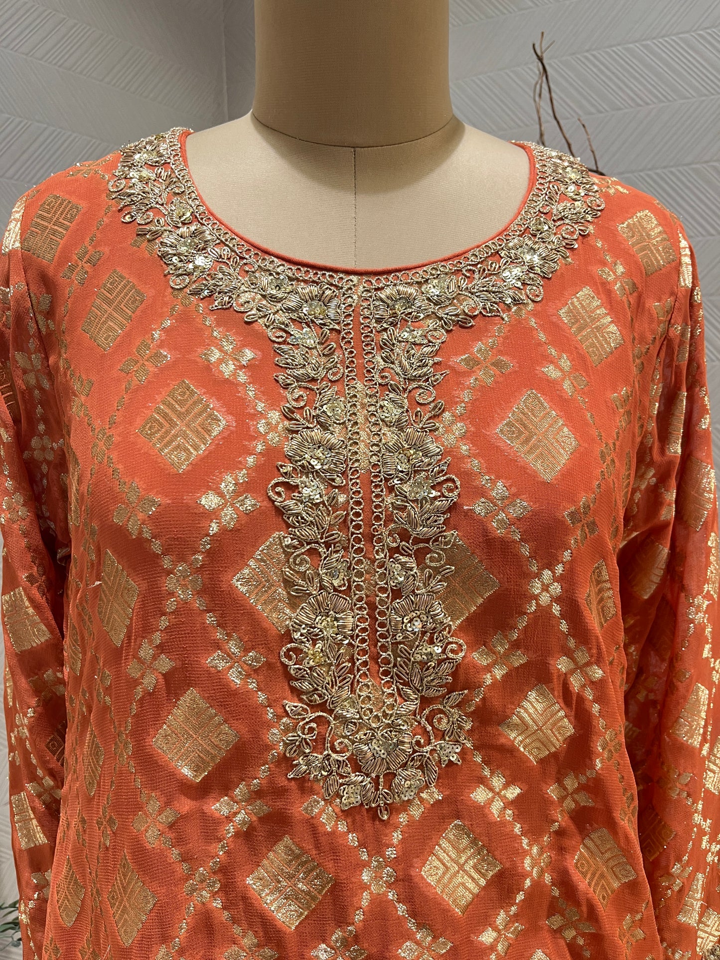 Orange Banrasi Co - ord Set