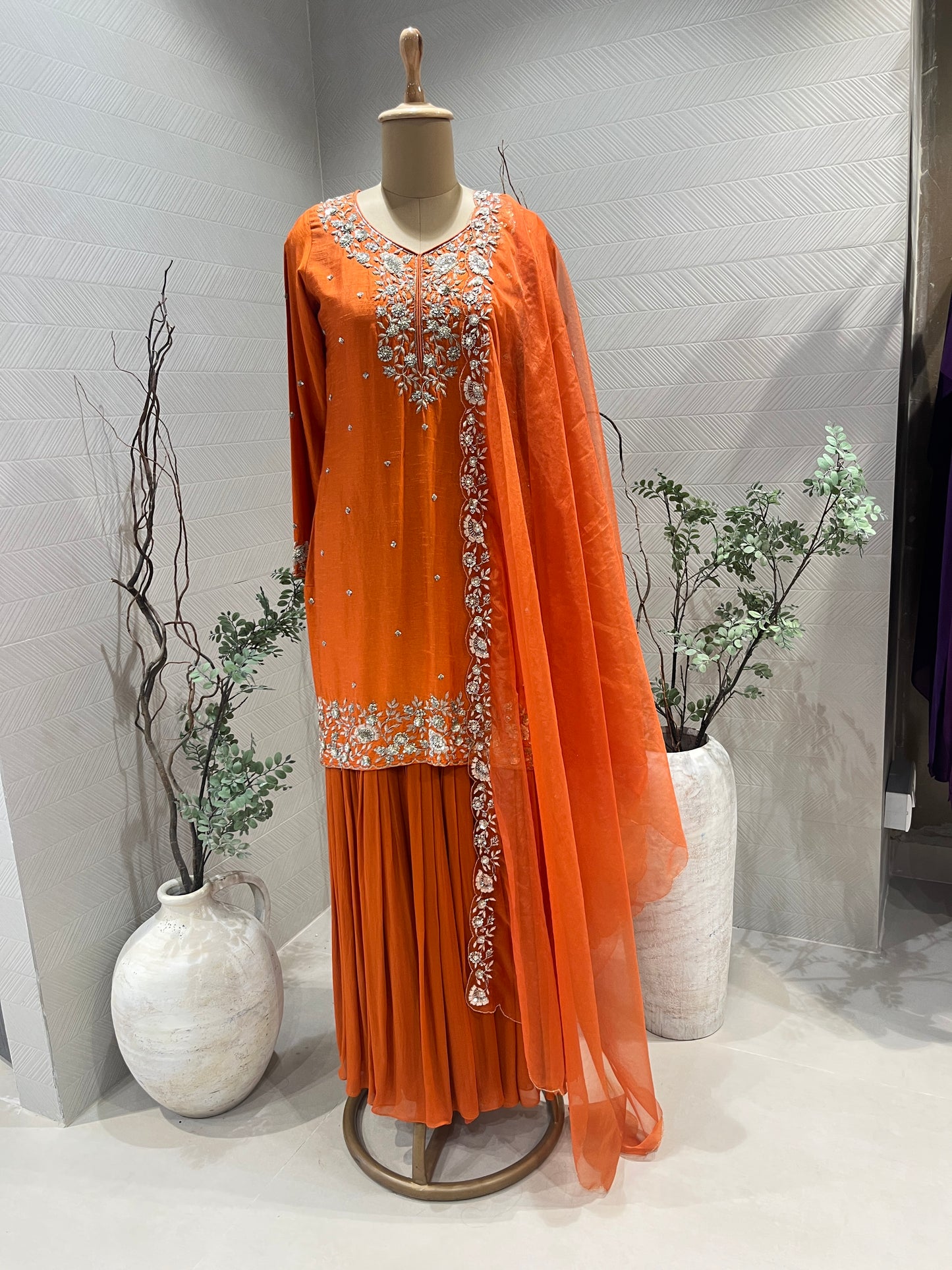 Orange Dabka Silk Sharara