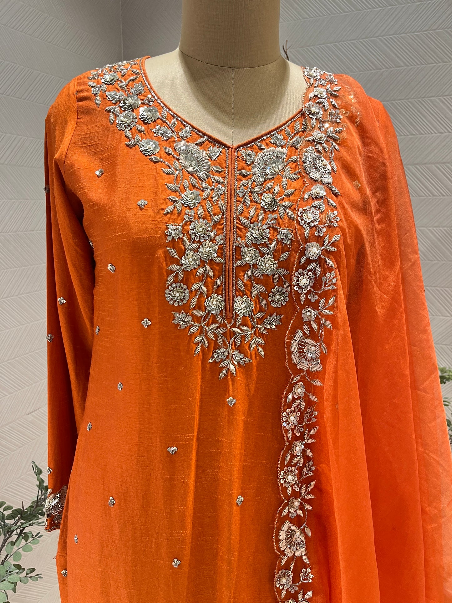 Orange Dabka Silk Sharara