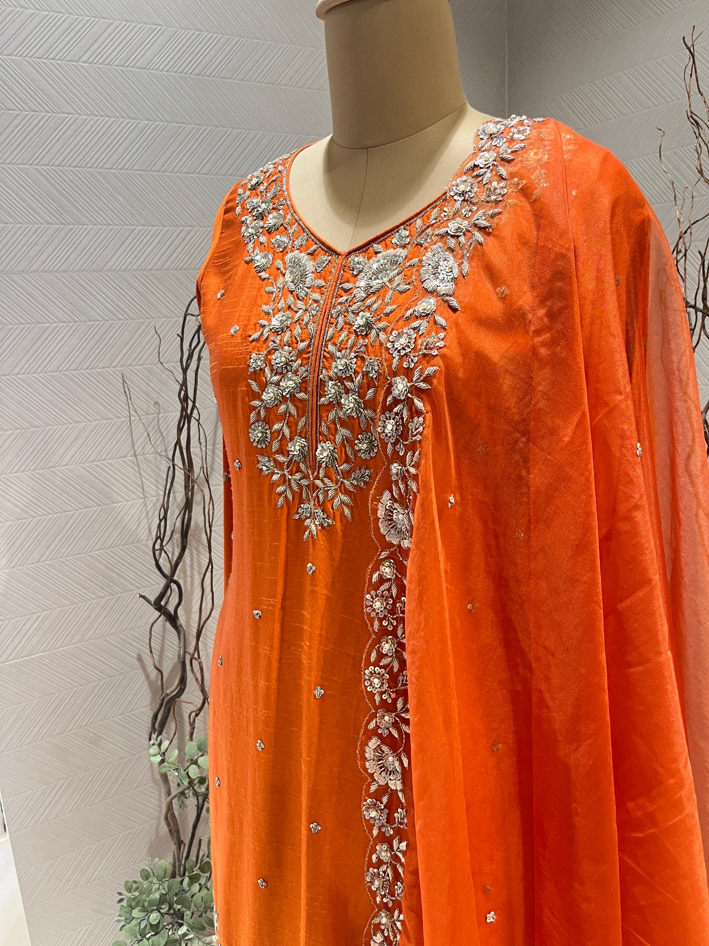 Orange Dabka Silk Sharara