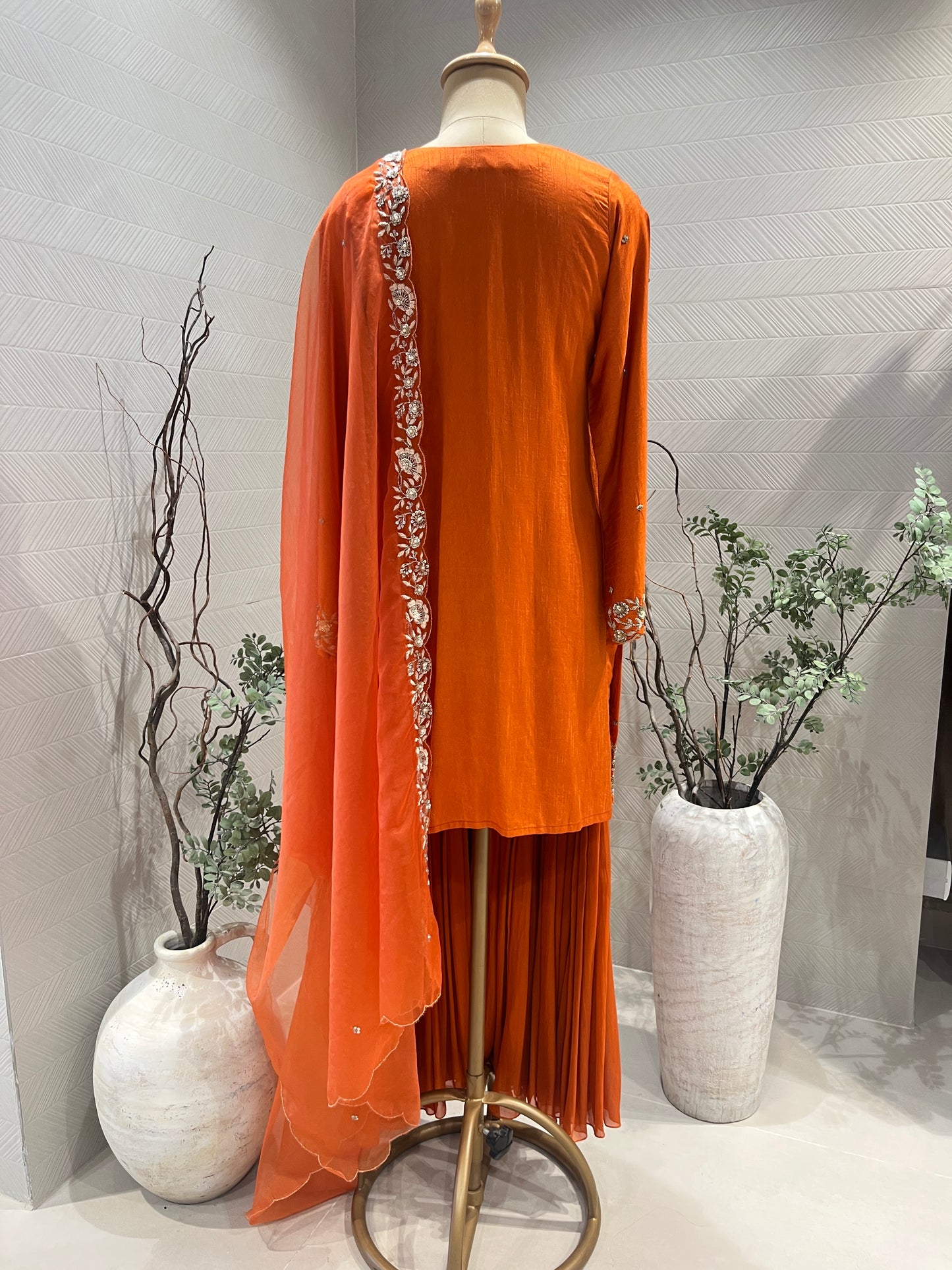 Orange Dabka Silk Sharara