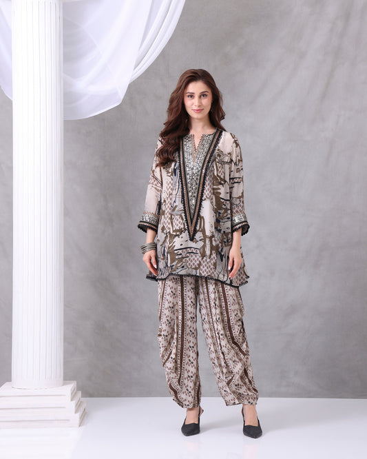 Black White printed dhoti set
